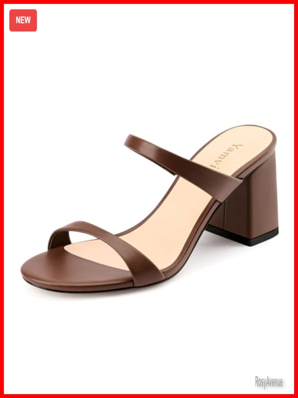 Women's Faux Leather Two Strap Mule Heels Chunky Block Heel Slip On